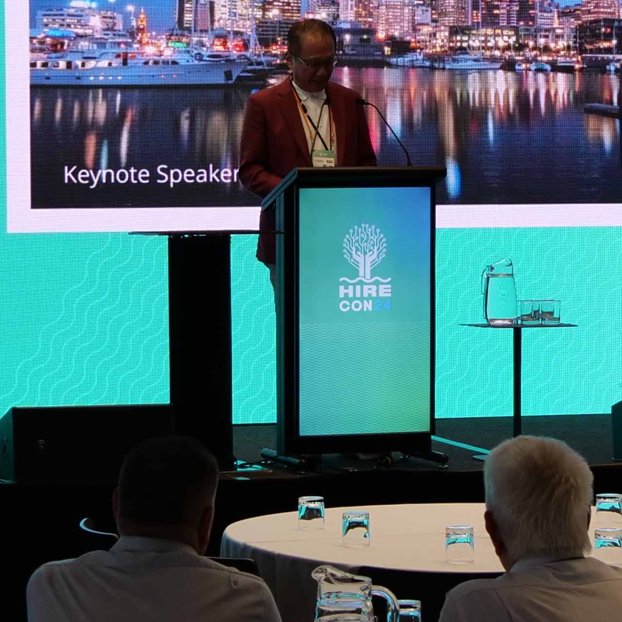 Lectern with LED screen in front for logos and information display