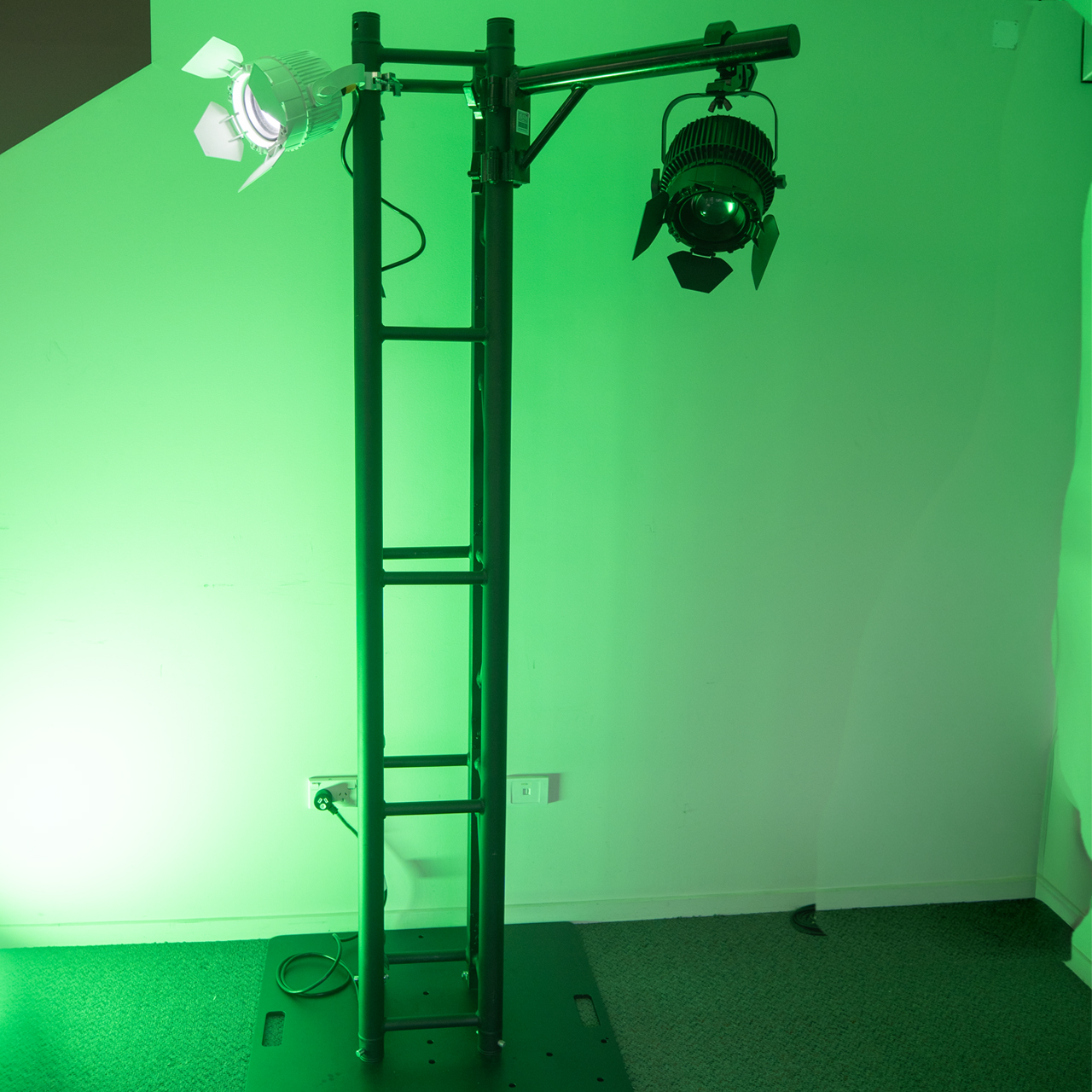 Event lighting truss totem set up for a live event